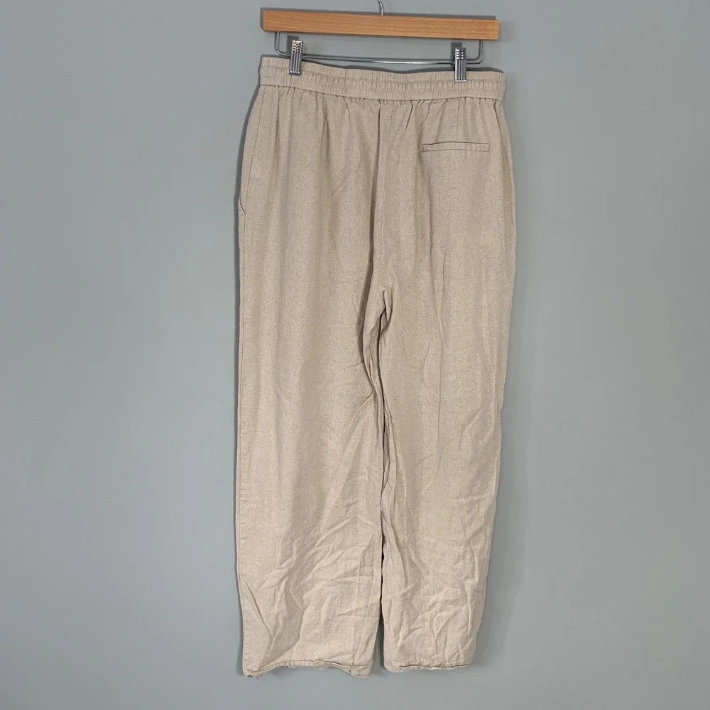 Zara Linen Blend Wide Leg Drawstring Pants‎ Beige Oatmeal Size Large